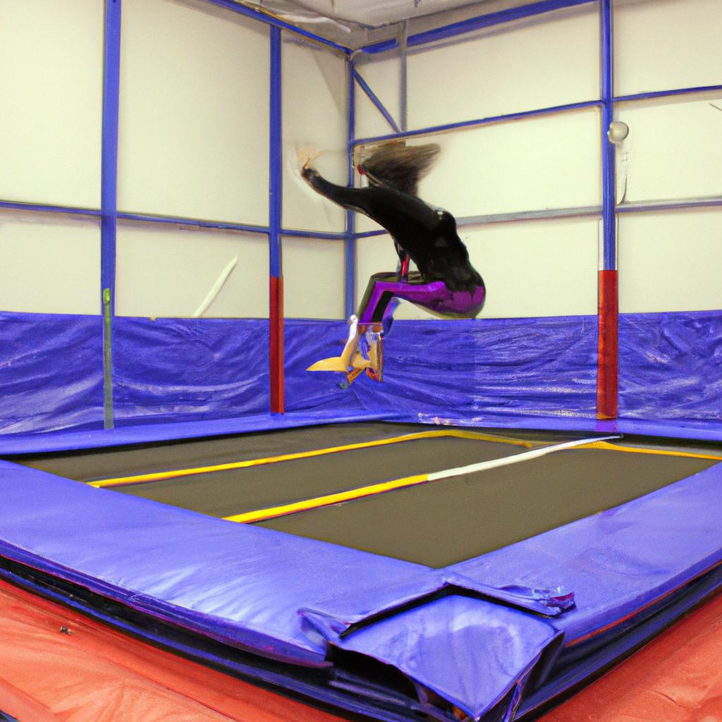 Person jumping on indoor trampoline